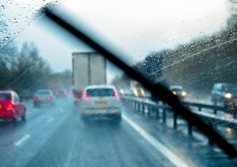 Cars on the motorway in the rain